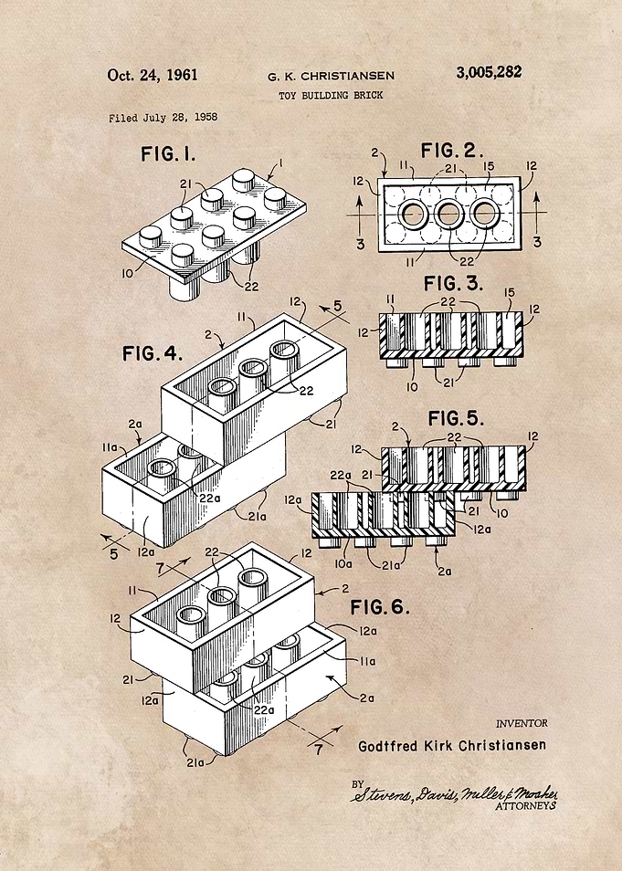 patent art Christiansen Toy building brick 1961