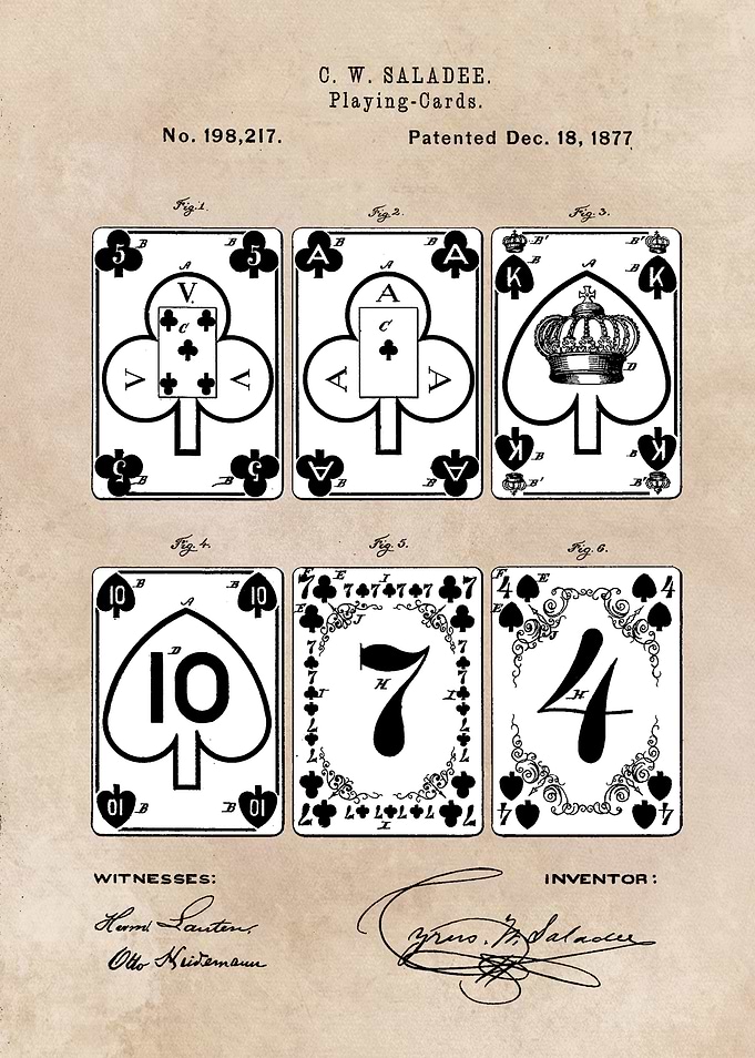 patent art Saladee Playing Cards 1877