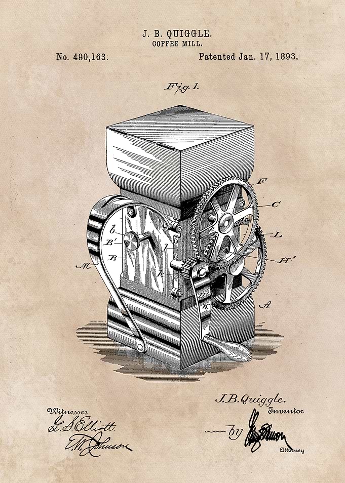 patent art Quiggle Coffee mill 1893