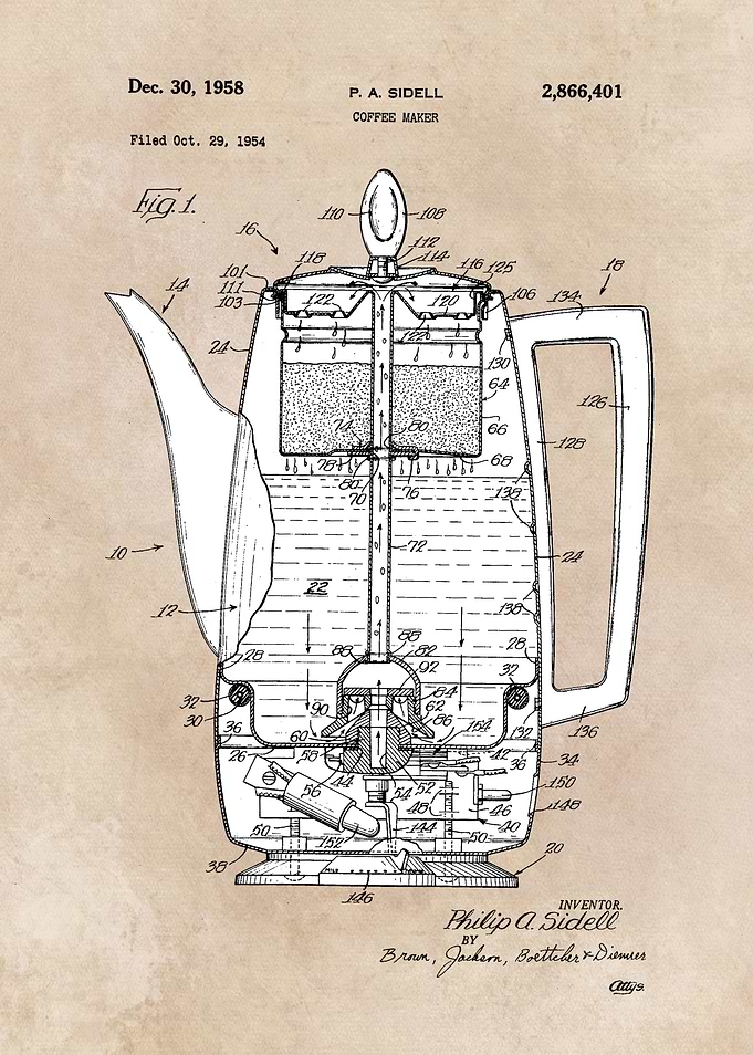 patent art Sidell Coffee maker 1958