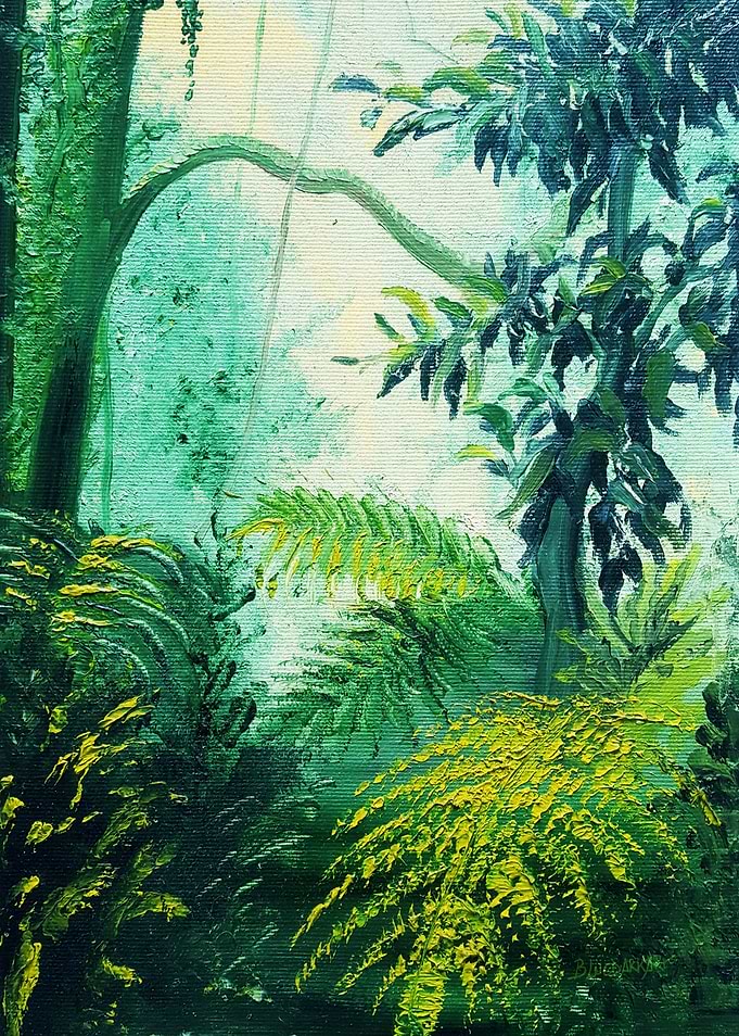 Rainforest Lights and Shadows. Orignal Oil on Canvas, c ...