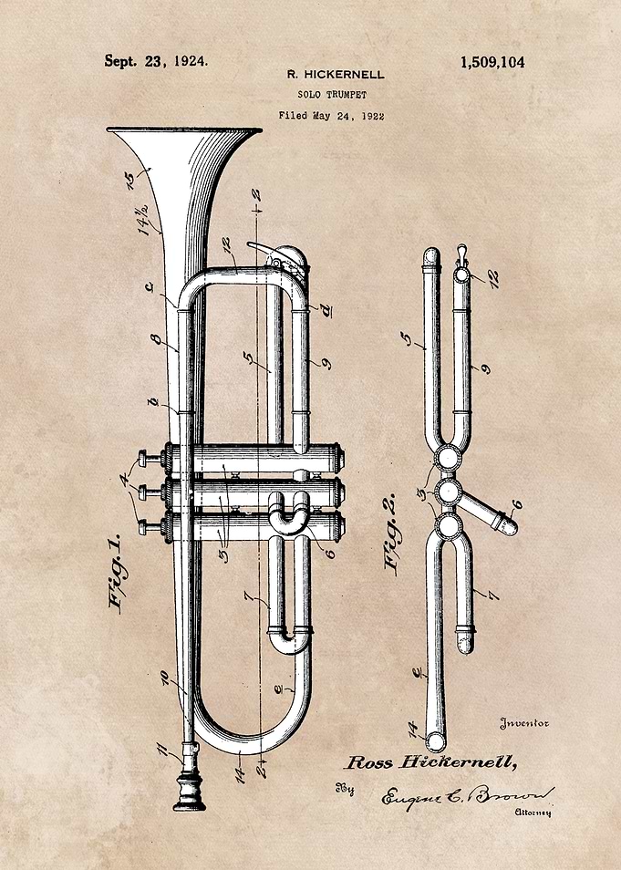 patent art Hickernell Solo trumpet 1924