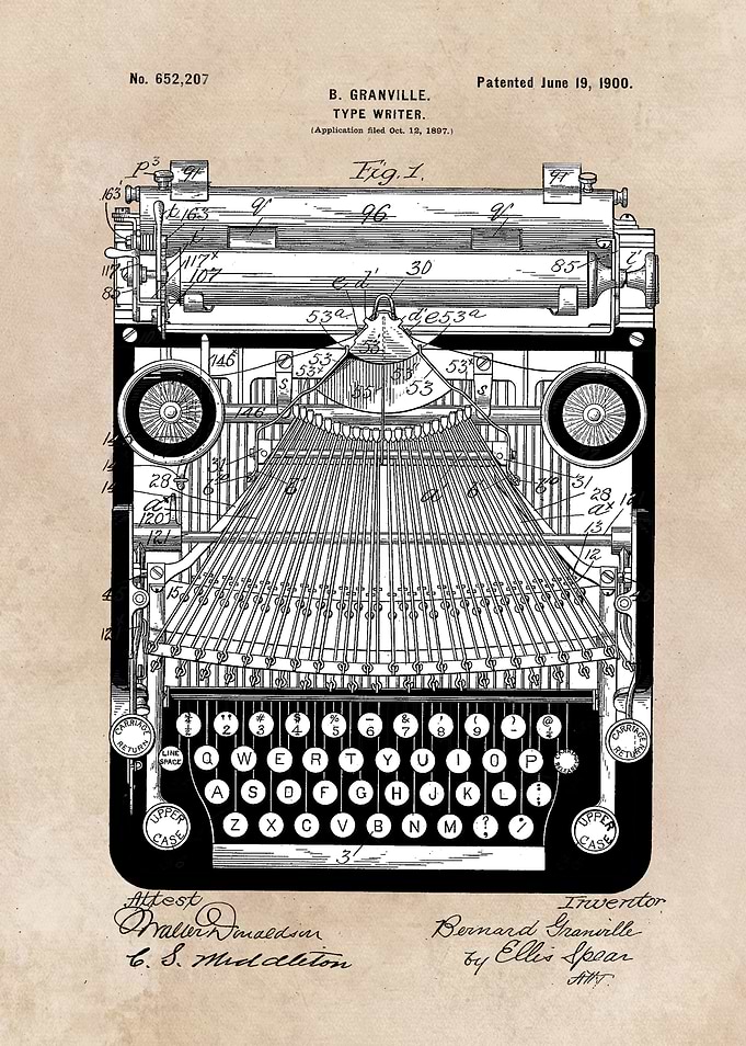 patent art Granville Type Writer 1900