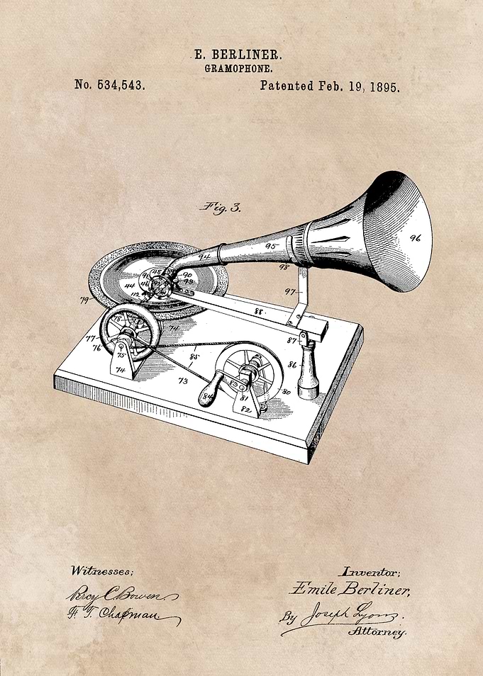 patent art Berliner Gramophone 1895