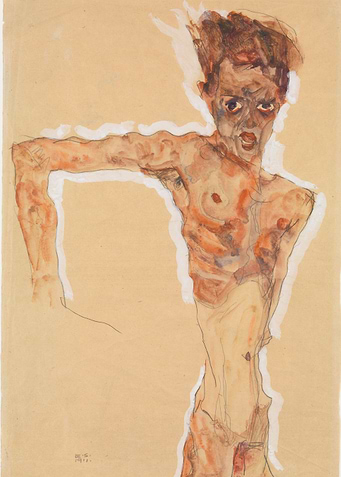 Egon Schiele - Self-Portrait, 1911, watercolor, gouache ...