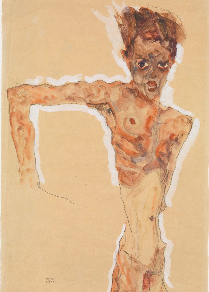 Egon Schiele - Self-Portrait, 1911, watercolor, gouache ...