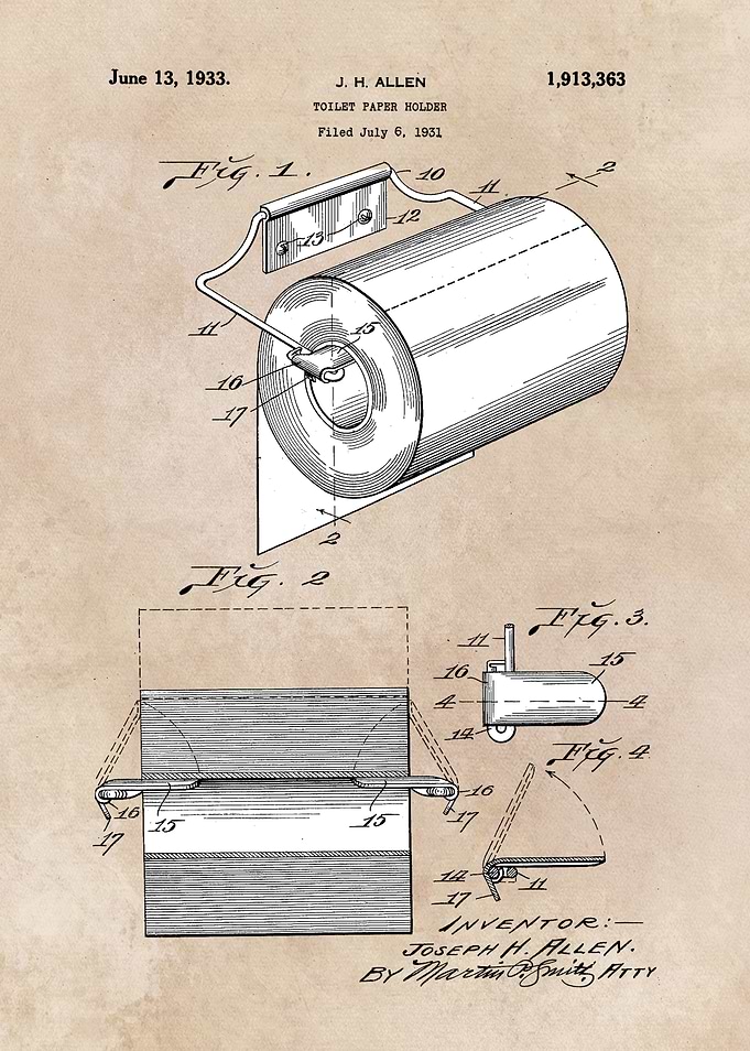patent art Allen Toilet paper holder 1933