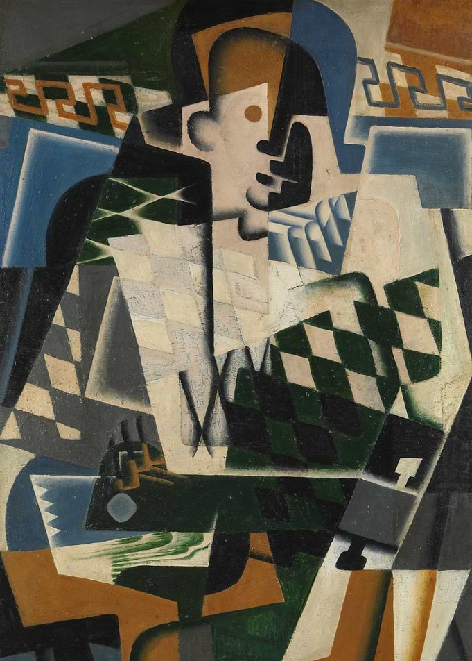 Juan Gris - Harlequin with a Guitar, 1917, oil on panel ...