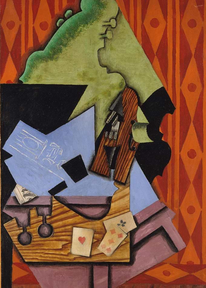 Juan - Violin and Playing Cards on a Table, 1913, oil o ...
