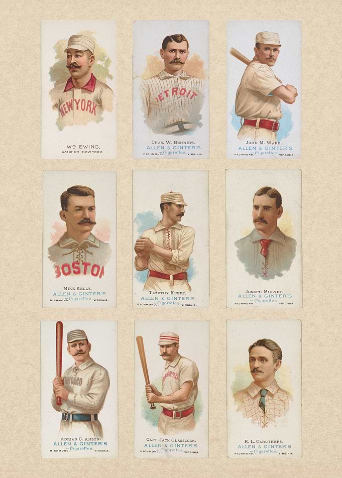 Collage of vintage baseball cards, 1887