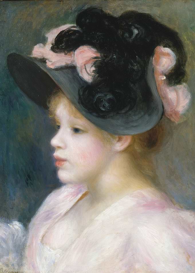 Auguste Renoir - Young Girl in a Pink-and-Black Hat, ca ...