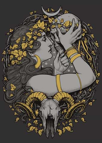 Another Witch original T-shirt, with a human and ram sk ...