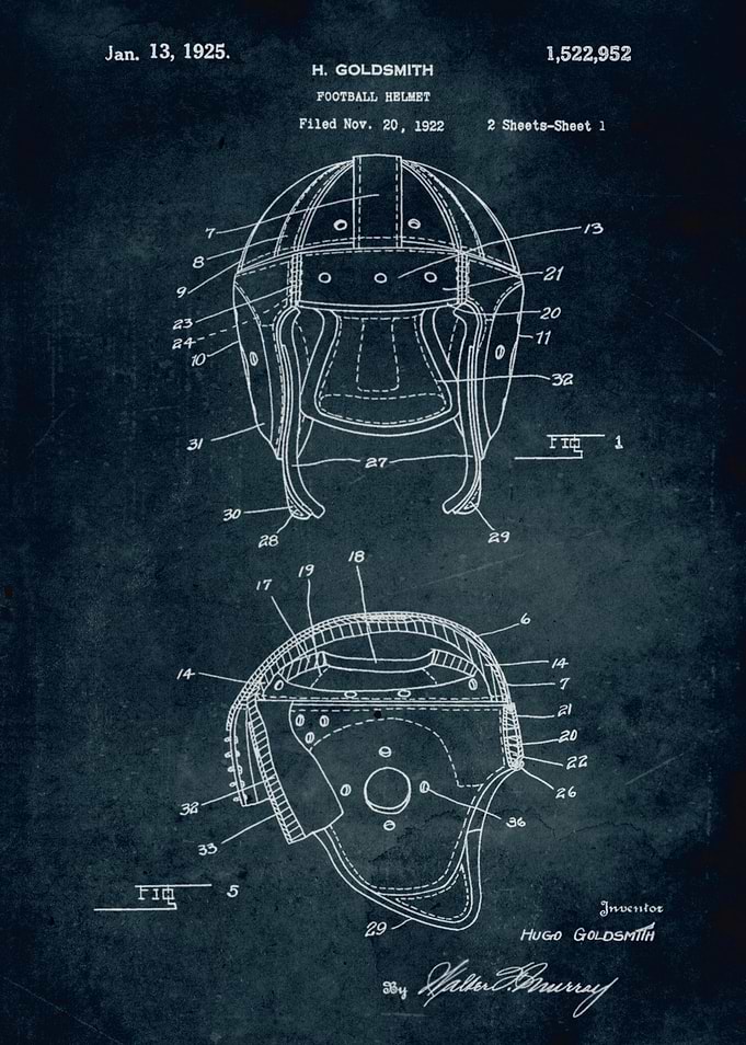 No101 - 1922 - Football Helmet - Inventor H. Goldsmith ...