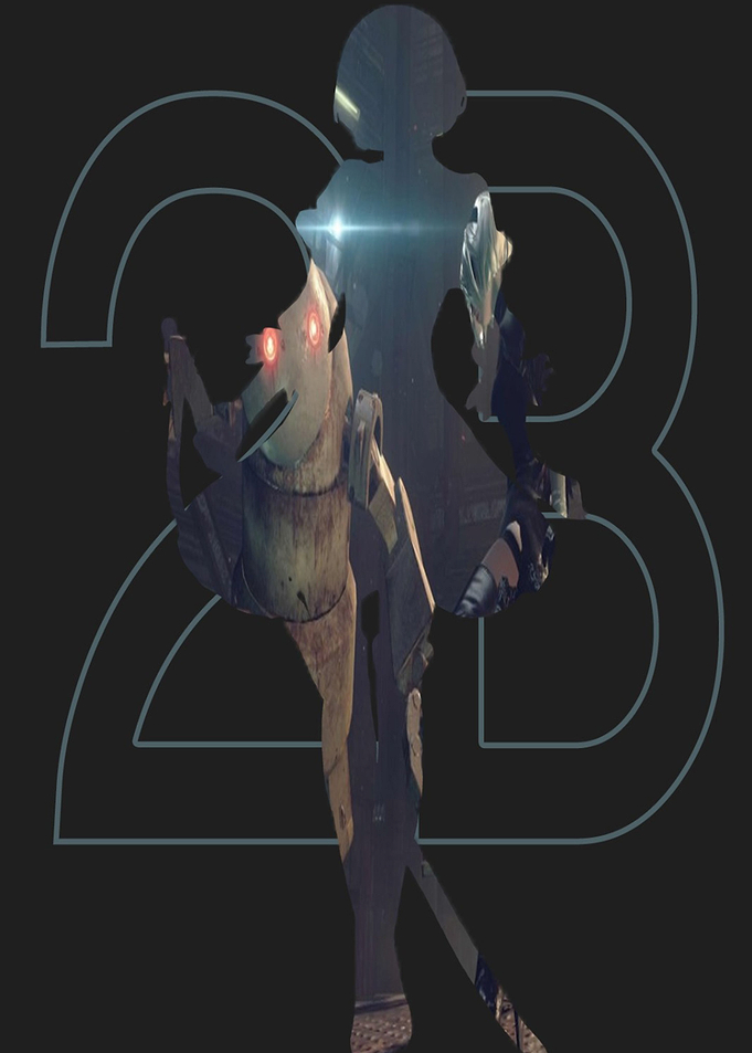 Nier Automata poster with shape of 2B.