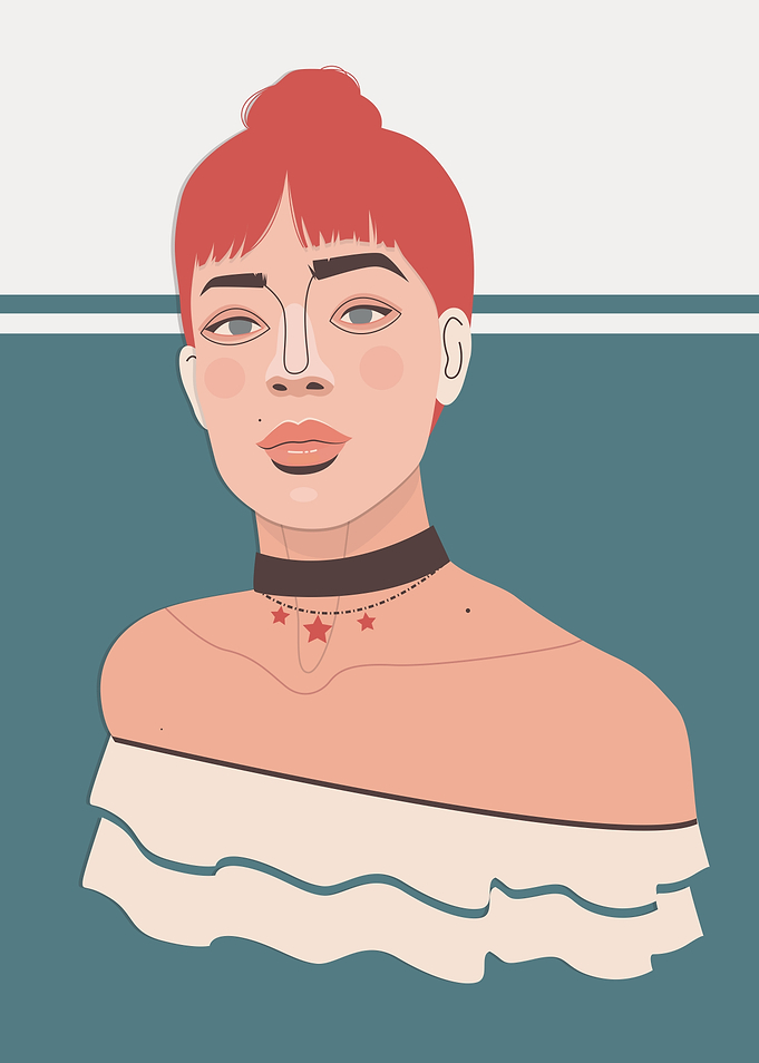 Flat design presenting women's portraits.