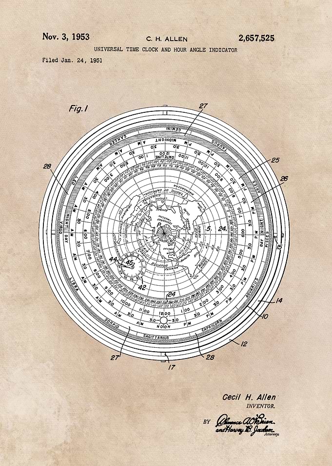 patent art Allen Universal time clock and hour angle in ...