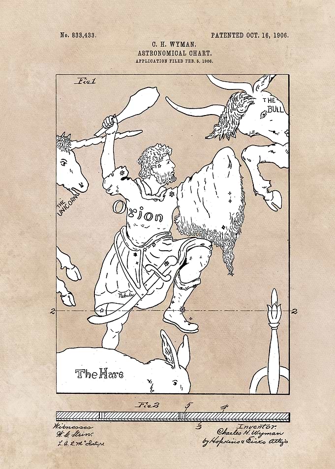 patent art Wyman Astronomical chart 1906