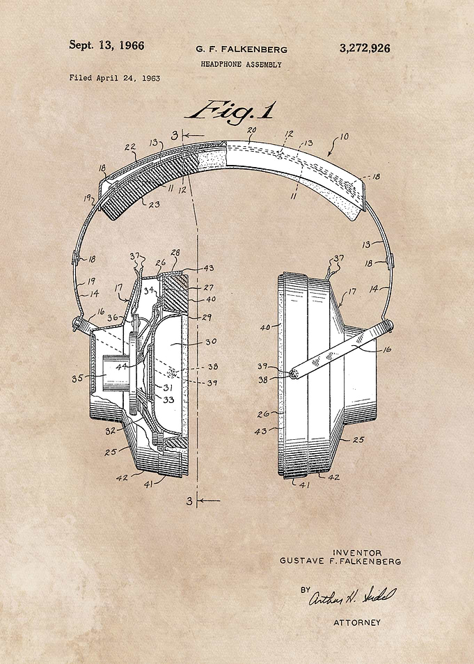patent art Falkenberg Headphone assembly 1966