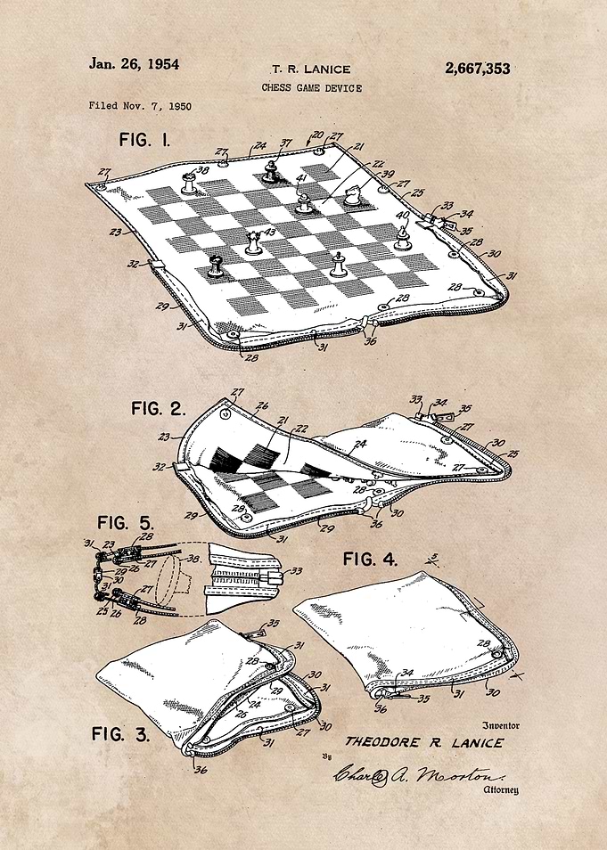 patent art Lanice Chess Game device 1954