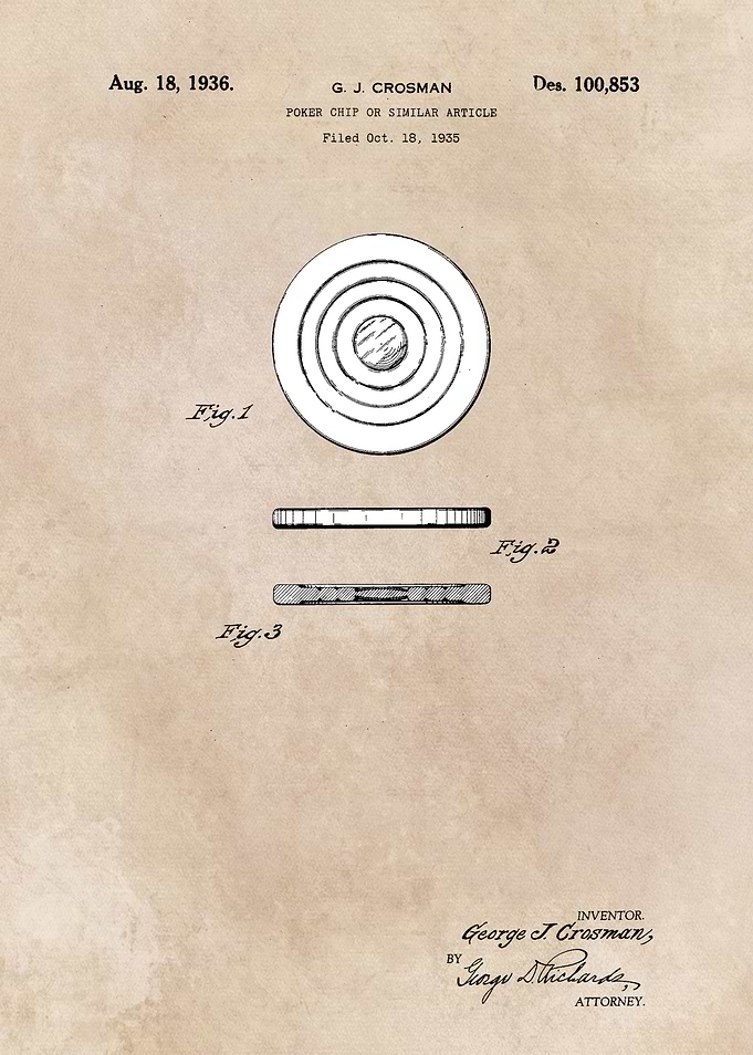 patent art Crosman Poker chip or similar article 1936