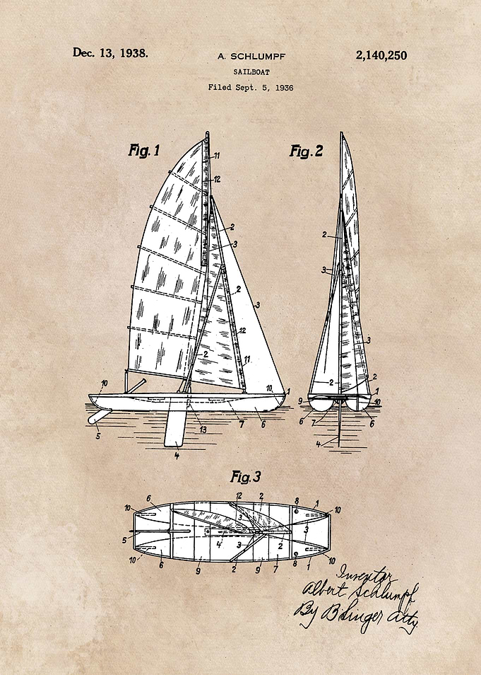 patent art Schlumpf Sailboat 1938