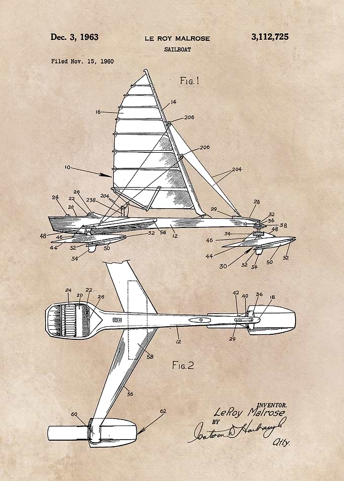 patent art Le Roy Malrose Sailboat 1963
