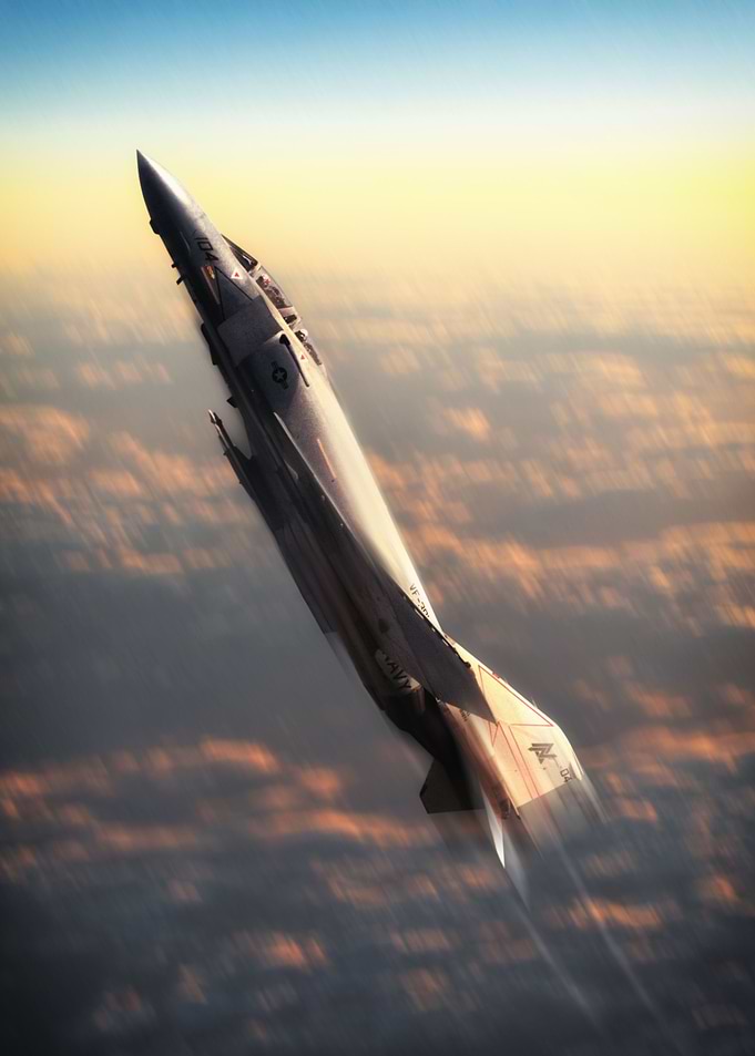 US Navy F-4 Phantom II thunders through the clouds