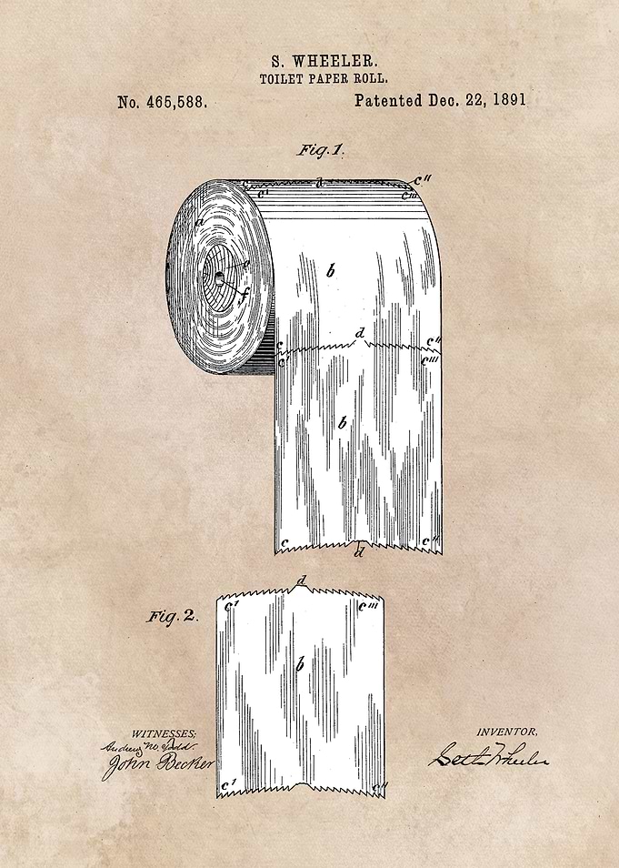 patent art Wheeler Toilet paper roll 1891