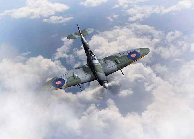 Royal Air Force Spitfire in the clouds