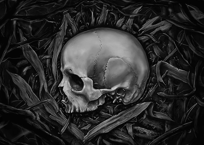 Rest - Painting skull in black and white.