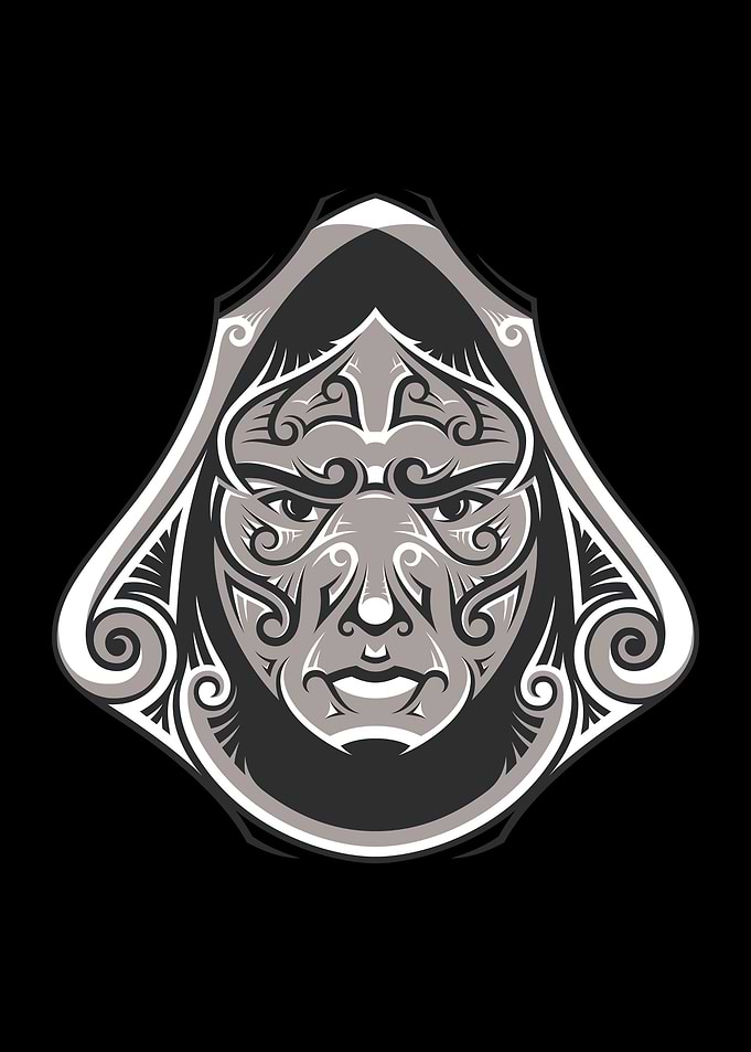 Tribal-Art Design of a Hooded Hunter.