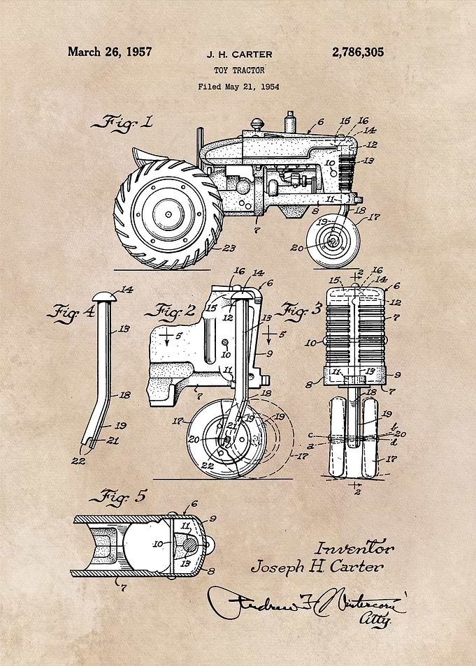 patent art Carter Toy tractor 1957