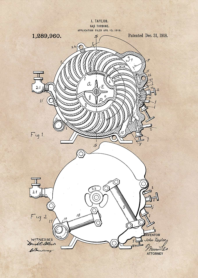 patent art Taylor Gas turbine 1918