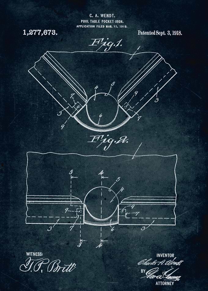 No180 - 1918 - Pool table pocket iron - Inventor C. A. ...