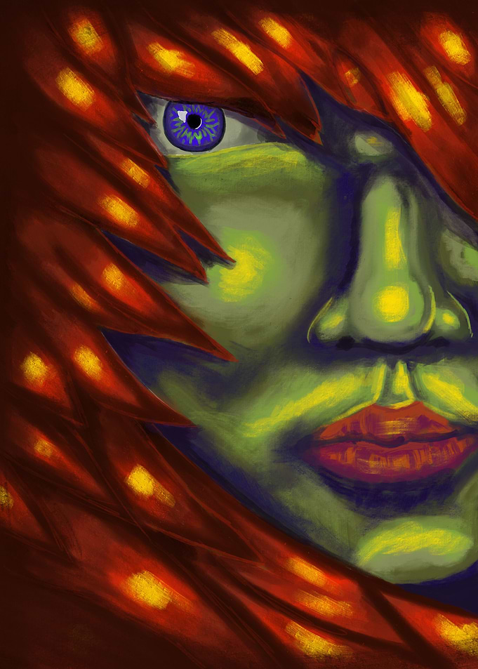 Red-haired woman portrait.