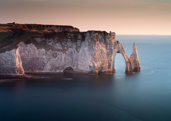 Dusk at L'Aiguille and Porte d'Aval The pointed formati ...