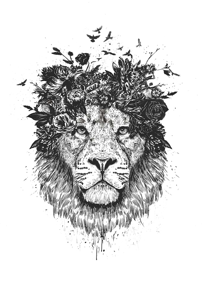Floral lion (b&w)