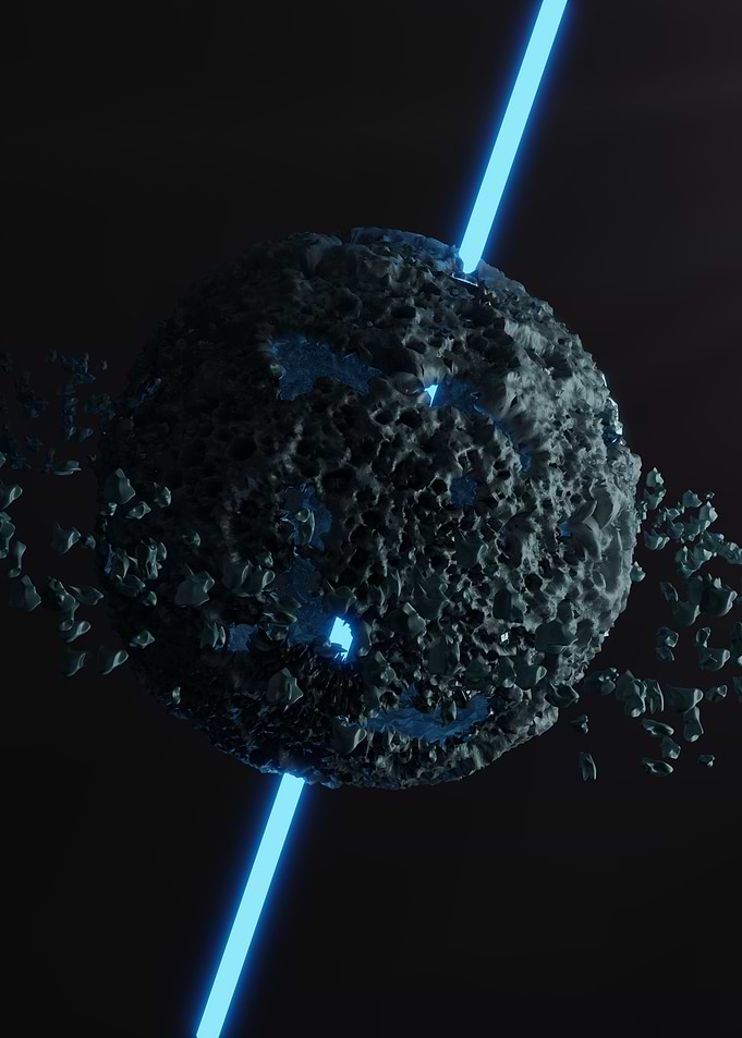 A ray of beam cutting through a planet