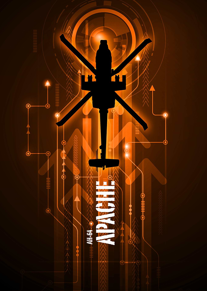 AH-64 Apache Helicopter Gunship digital aviation art wo ...