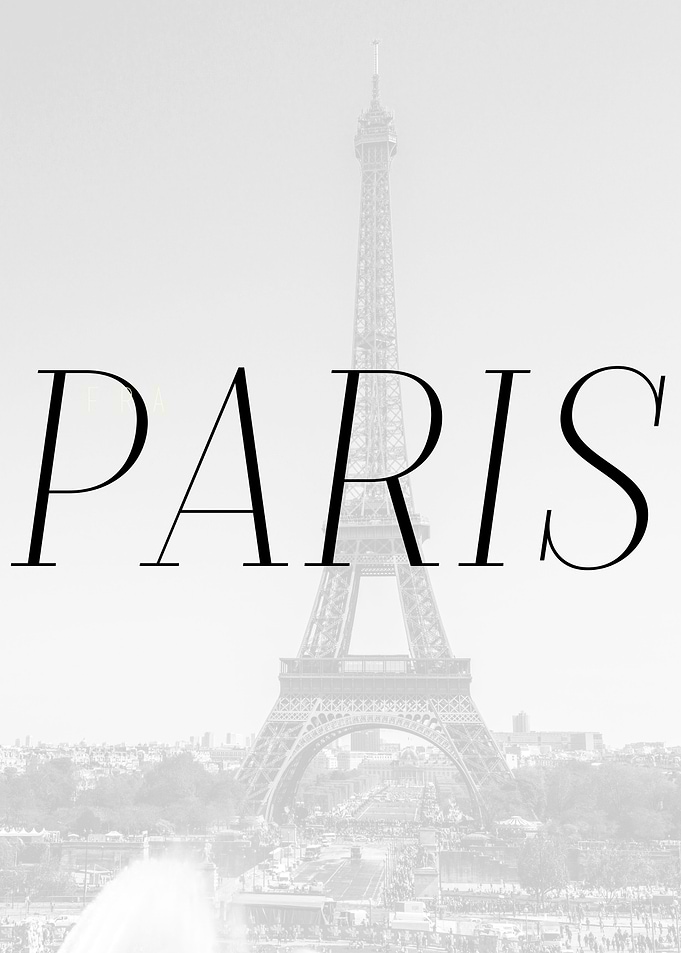 Text art Paris with the Eiffel tower in the background. ...