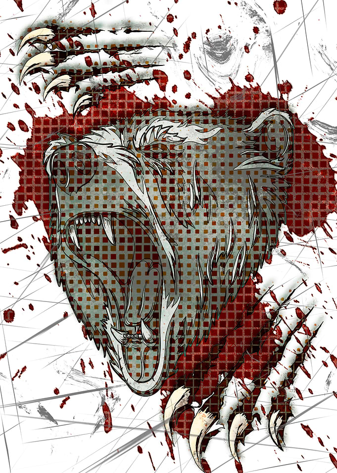 Angry wild bear with blood