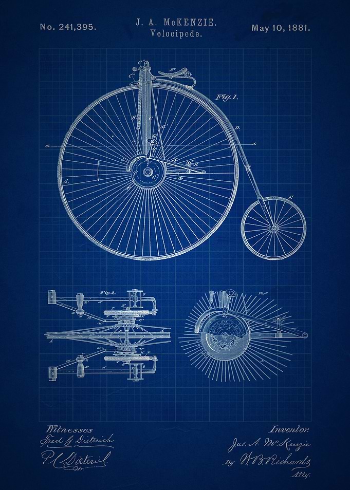 Velocipede - Patent #241,395 by J. A. McKenzie - 1881