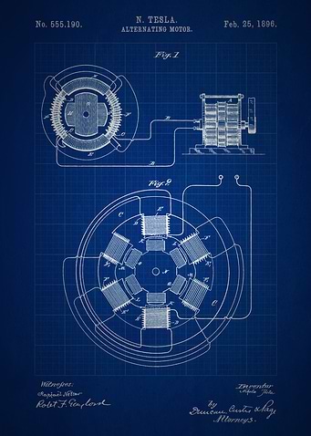 Alternating Motor - Patent #555,190 by Nikola Tesla - 1 ...