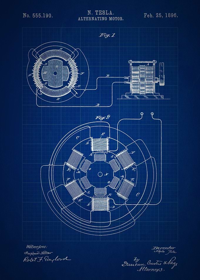 Alternating Motor - Patent #555,190 by Nikola Tesla - 1 ...