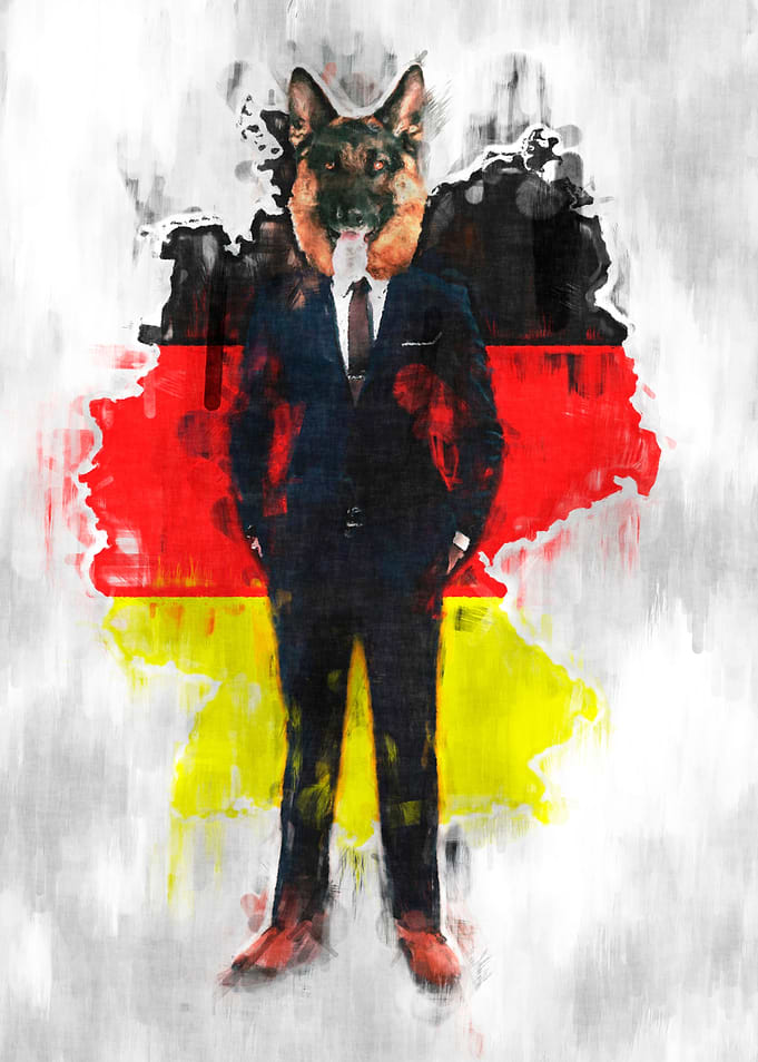 German Shepherd with human body and German flag sketch ...