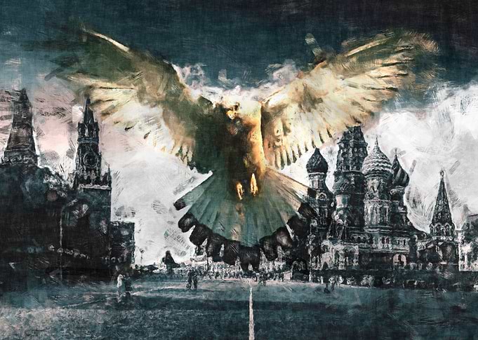Pigeon against the backdrop of the Kremlin sketch by J. ...