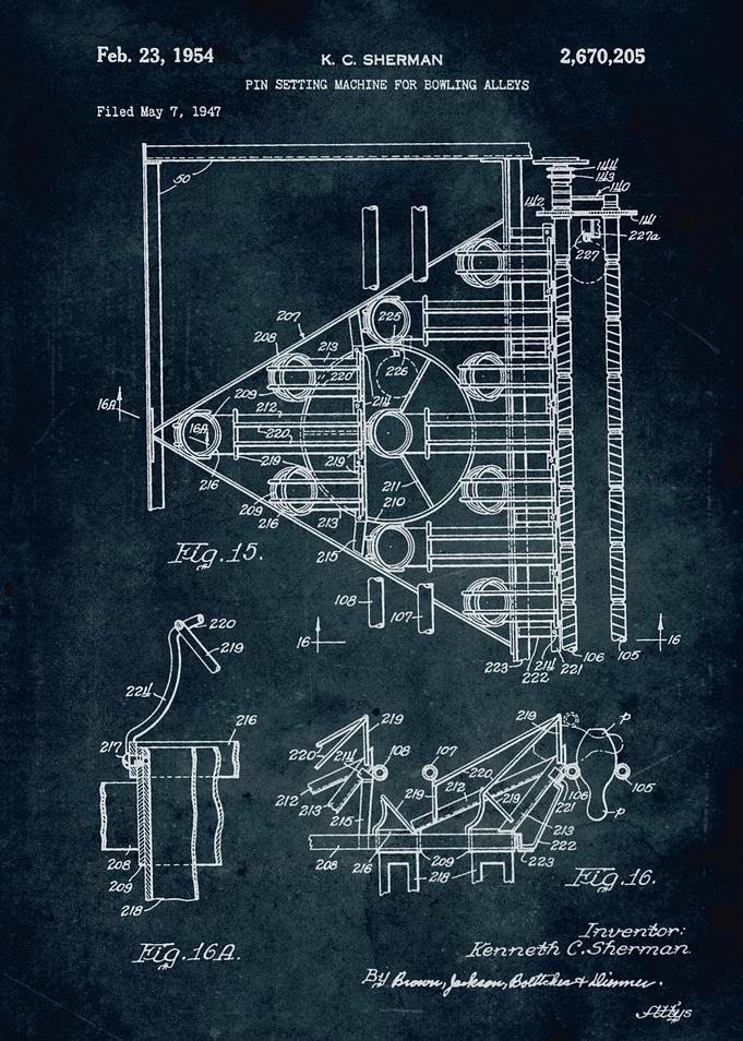 No285-1947-Pin setting machine for bowling alleys