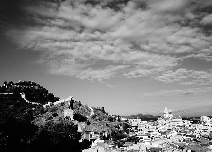 Xativa from the top in black and white