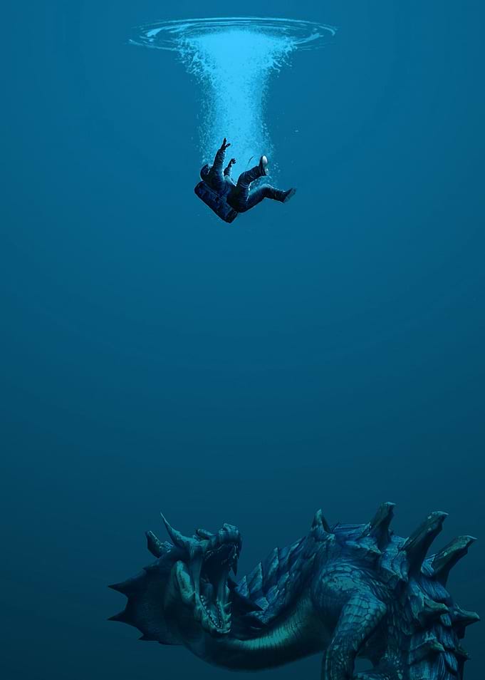 Mr. astro fell into the deep blue sea