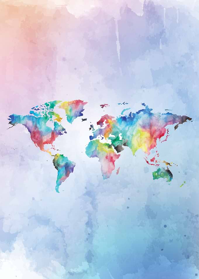 World map aquarel pastel